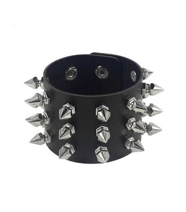 Triple Row Spike Leather Bracelet
