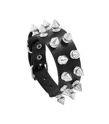 Double Row Spike Leather Bracelet