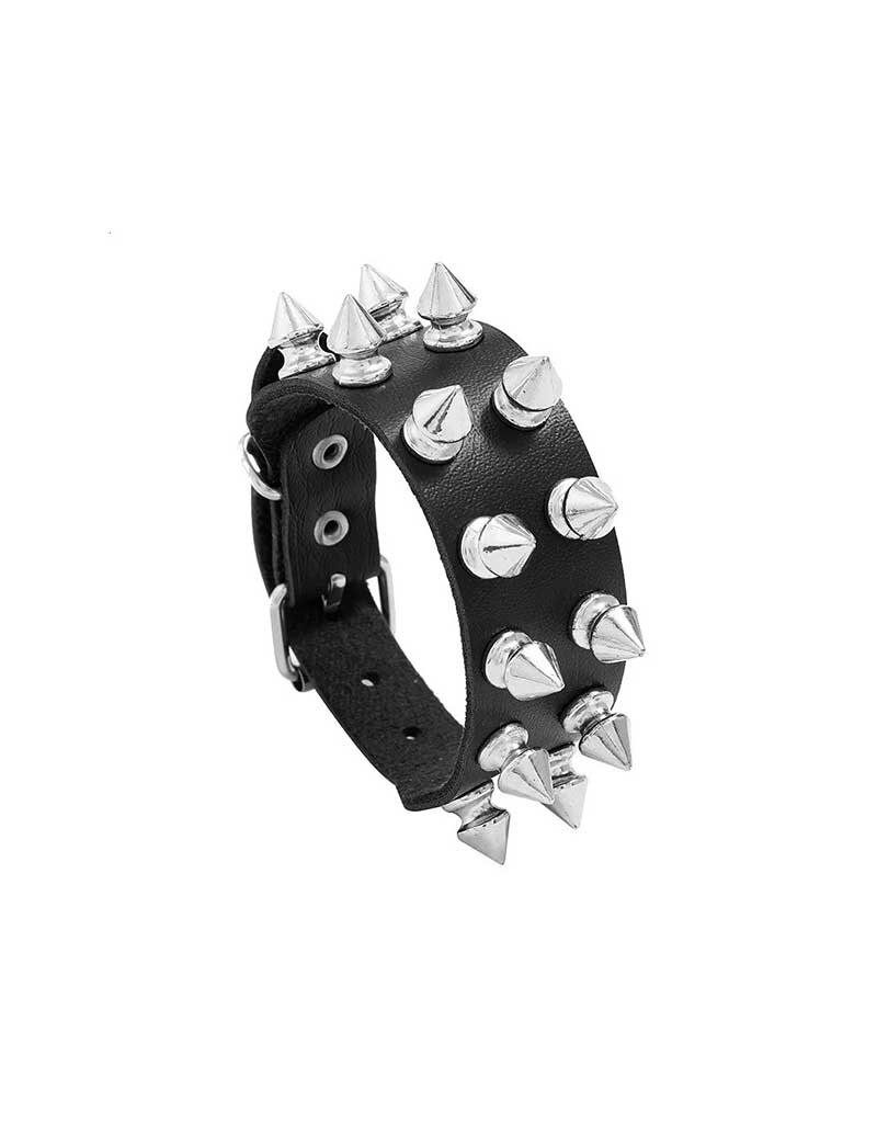 Double Row Spike Leather Bracelet