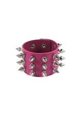 Triple Row Spike Leather Bracelet Pink