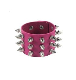 Triple Row Spike Leather Bracelet Pink
