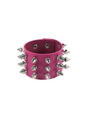Triple Row Spike Leather Bracelet Pink