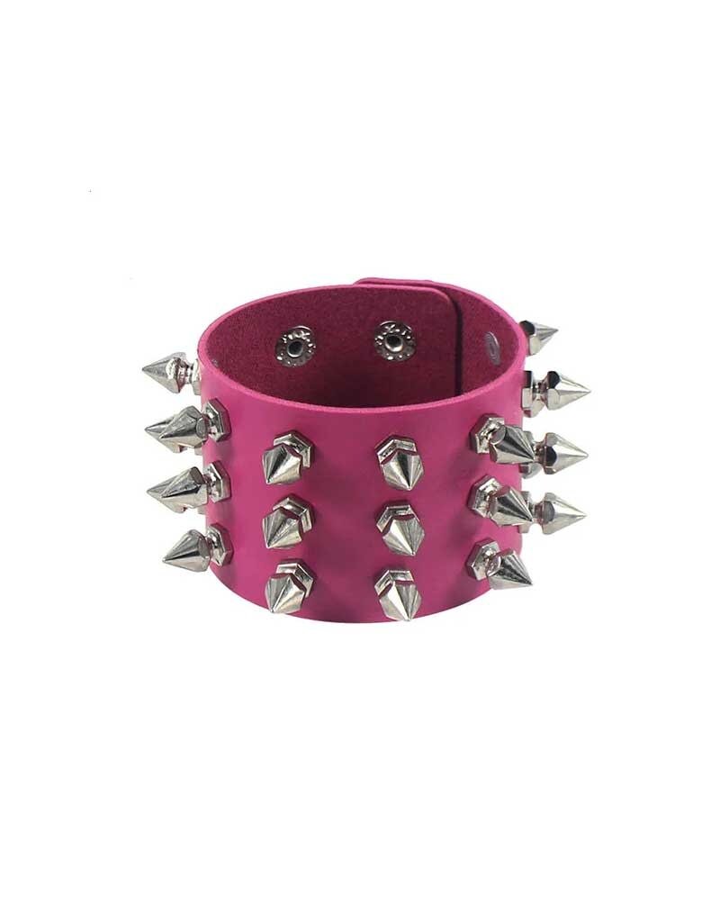 Triple Row Spike Leather Bracelet Pink