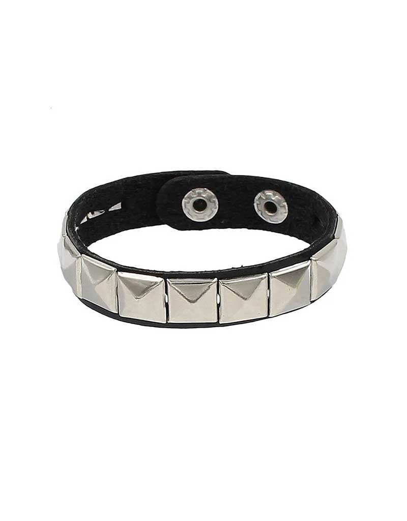 Single Row Pyramid Stud Leather Bracelet
