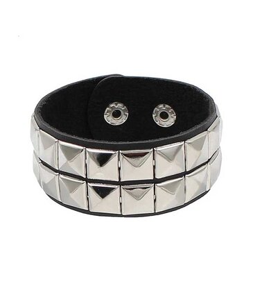Double Row Pyramid Stud Leather Bracelet