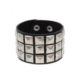 Triple Row Pyramid Stud Leather Bracelet