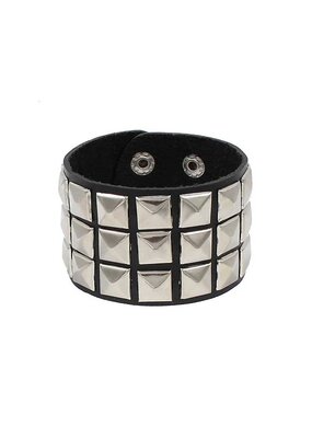 Triple Row Pyramid Stud Leather Bracelet
