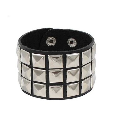 Triple Row Pyramid Stud Leather Bracelet