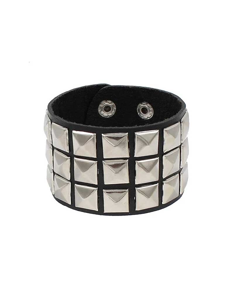 Triple Row Pyramid Stud Leather Bracelet