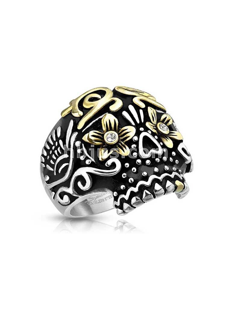 Day of the Dead Sugar Skull Stainless Steel Rings