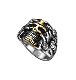 Gold Skull with Rose Vines Stainless Steel Rings