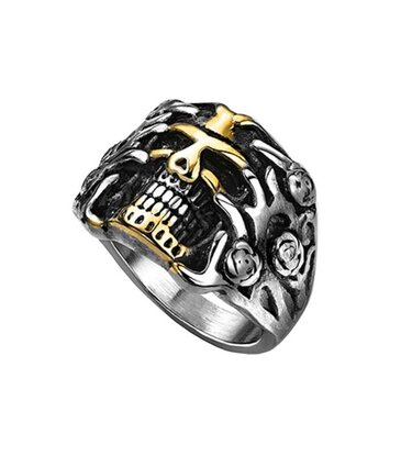 Hollywood Body Jewelry Gold Skull with Rose Vines Stainless Steel Rings