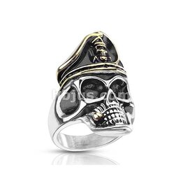 Smoking Pirate Skull with Hat Stainless Steel Ring