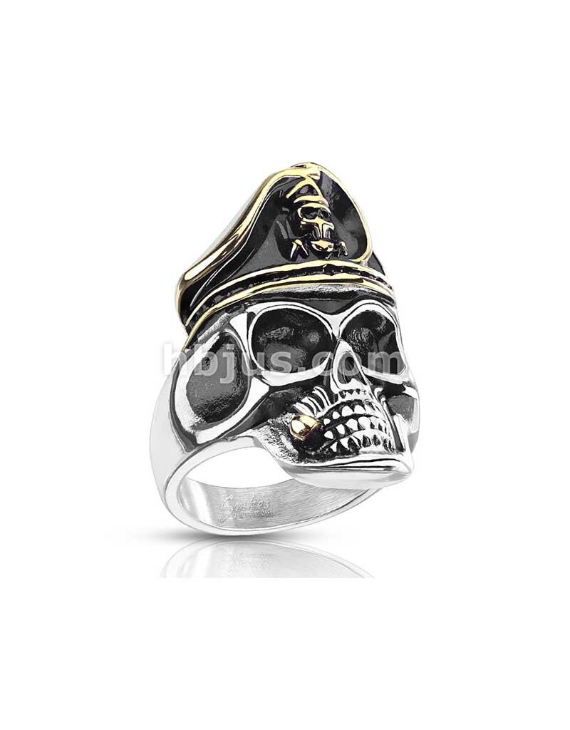 Smoking Pirate Skull with Hat Stainless Steel Ring