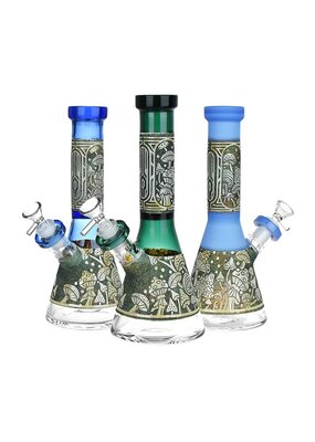 9" Mushroom Melange Etched Beaker Water Pipe