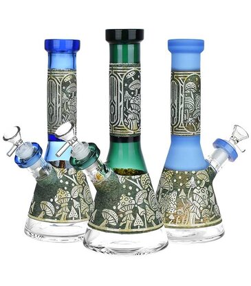 9" Mushroom Melange Etched Beaker Water Pipe
