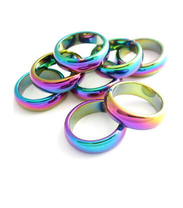 Rainbow Hematite Stone Ring 6mm