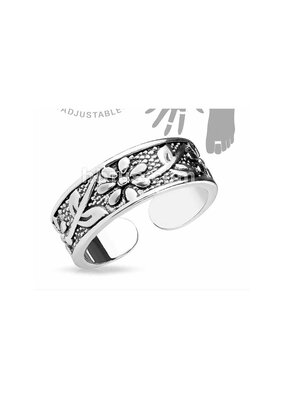 Antique Silver Flowers Adjustable Mid Ring / Toe Ring