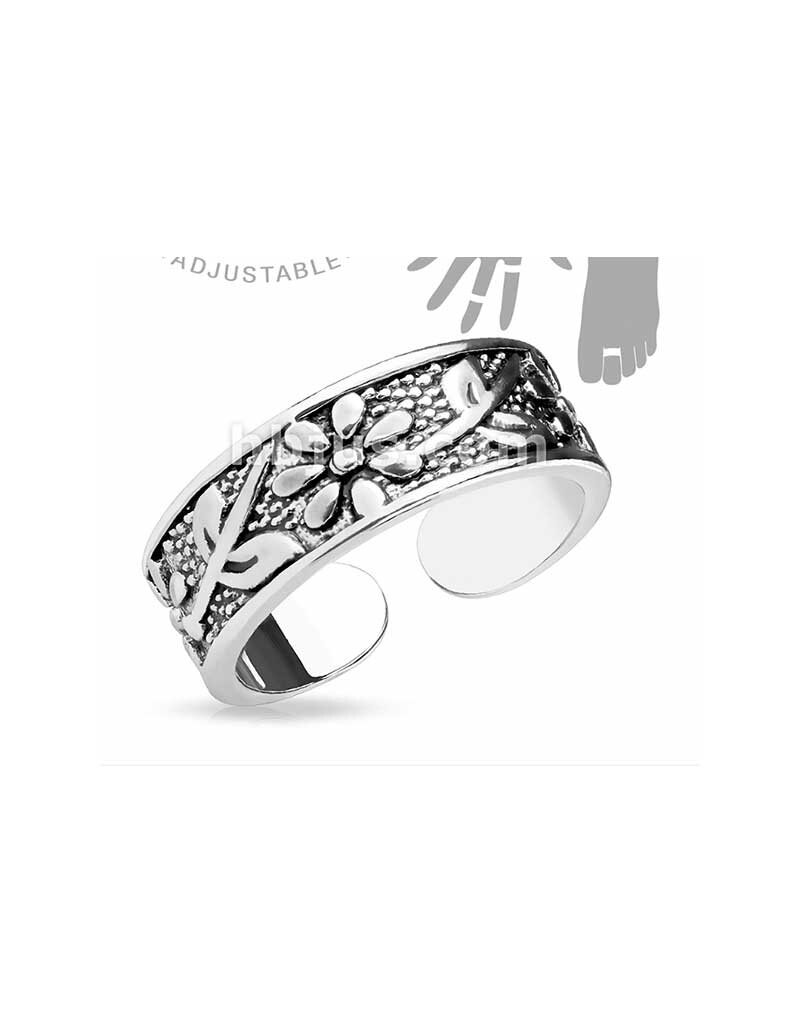 Antique Silver Flowers Adjustable Mid Ring / Toe Ring