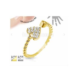 Heart Multi-Pave Gems Adjustable Brass Mid-Ring / Toe Ring