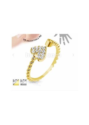 Heart Multi-Pave Gems Adjustable Brass Mid-Ring / Toe Ring