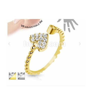 Hollywood Body Jewelry Heart Multi-Pave Gems Adjustable Brass Mid-Ring / Toe Ring