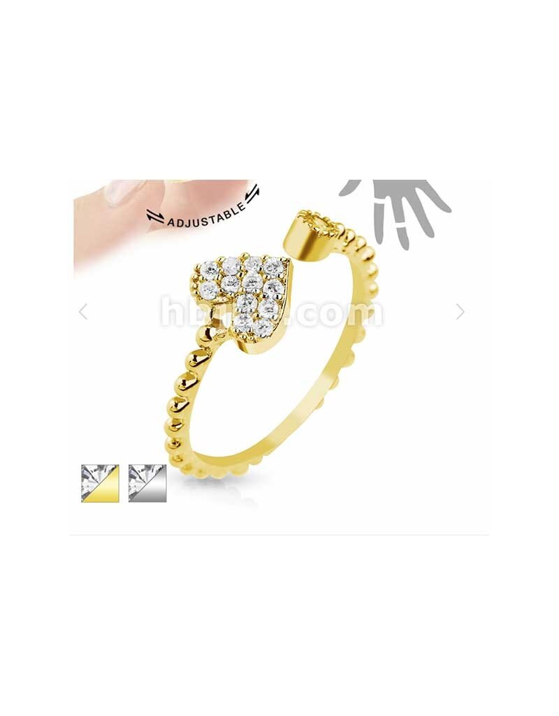 Heart Multi-Pave Gems Adjustable Brass Mid-Ring / Toe Ring