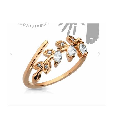 Hollywood Body Jewelry Marquise Cut CZ Set Leaf Rose Gold Mid Ring / Toe Ring