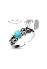 Black Crystal & Turquoise Center Mid Ring /  Toe Ring