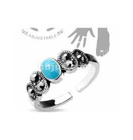 Black Crystal & Turquoise Center Mid Ring /  Toe Ring