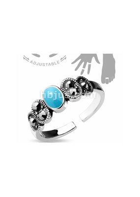 Black Crystal & Turquoise Center Mid Ring /  Toe Ring