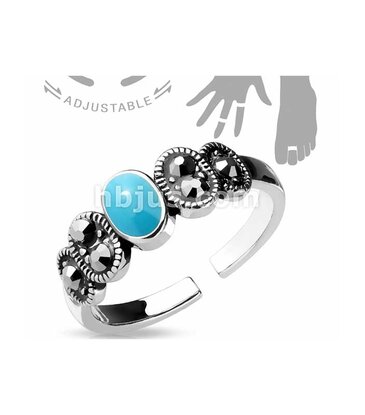 Hollywood Body Jewelry Black Crystal & Turquoise Center Mid Ring /  Toe Ring