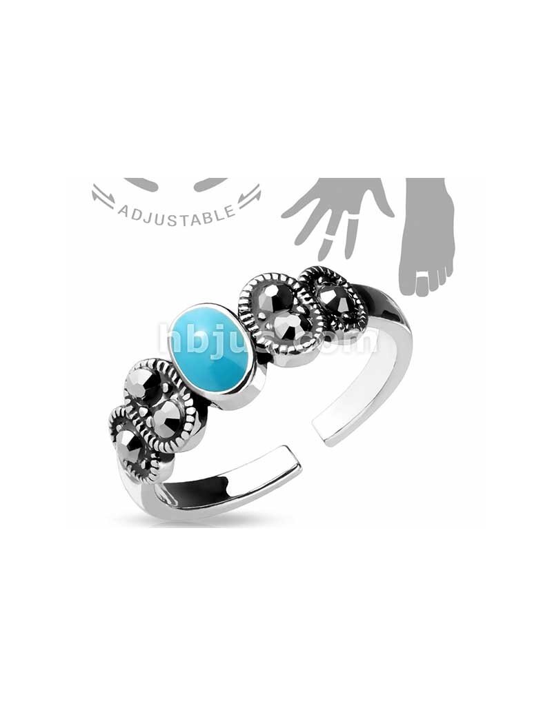 Black Crystal & Turquoise Center Mid Ring /  Toe Ring