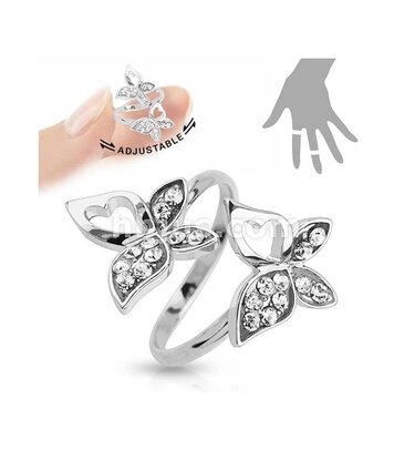 Hollywood Body Jewelry Double Butterfly Multi-Pave Gems Mid-Ring / Toe Ring