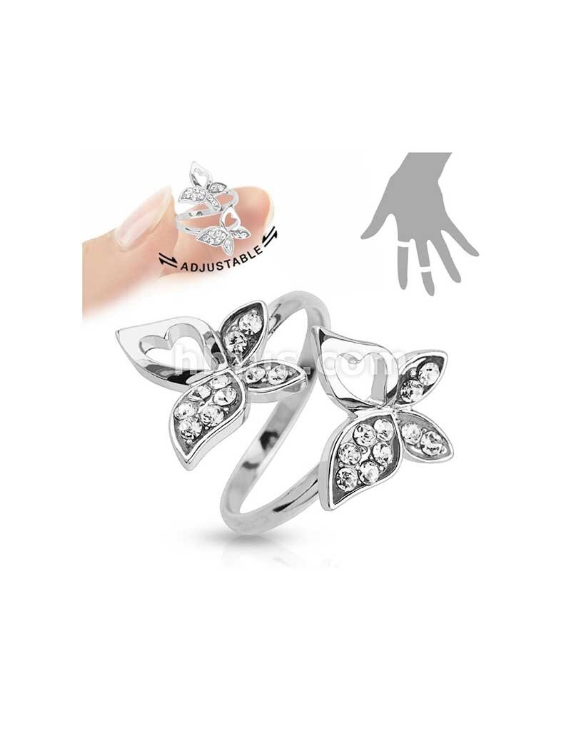 Double Butterfly Multi-Pave Gems Mid-Ring / Toe Ring
