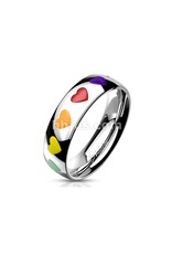 Stainless Steel Rainbow Hearts Dome Band Ring
