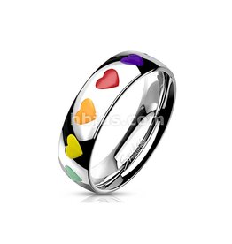 Stainless Steel Rainbow Hearts Dome Band Ring