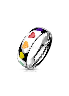 Stainless Steel Rainbow Hearts Dome Band Ring