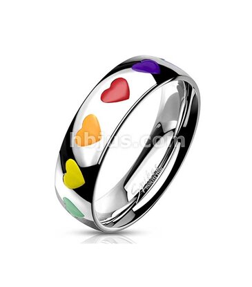 Hollywood Body Jewelry Stainless Steel Rainbow Hearts Dome Band Ring
