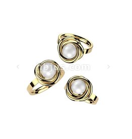 Gold Swirl Stainless Steel Ring With Pearl Center