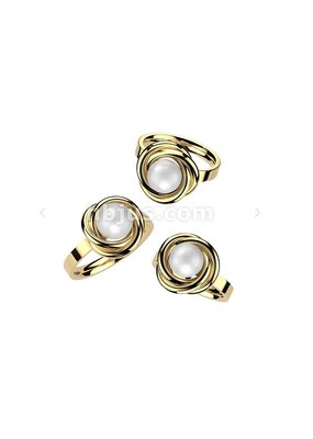 Gold Swirl Stainless Steel Ring With Pearl Center