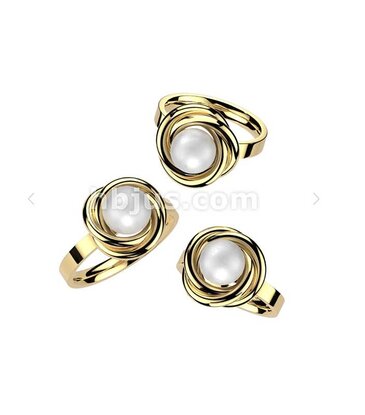 Hollywood Body Jewelry Gold Swirl Stainless Steel Ring With Pearl Center