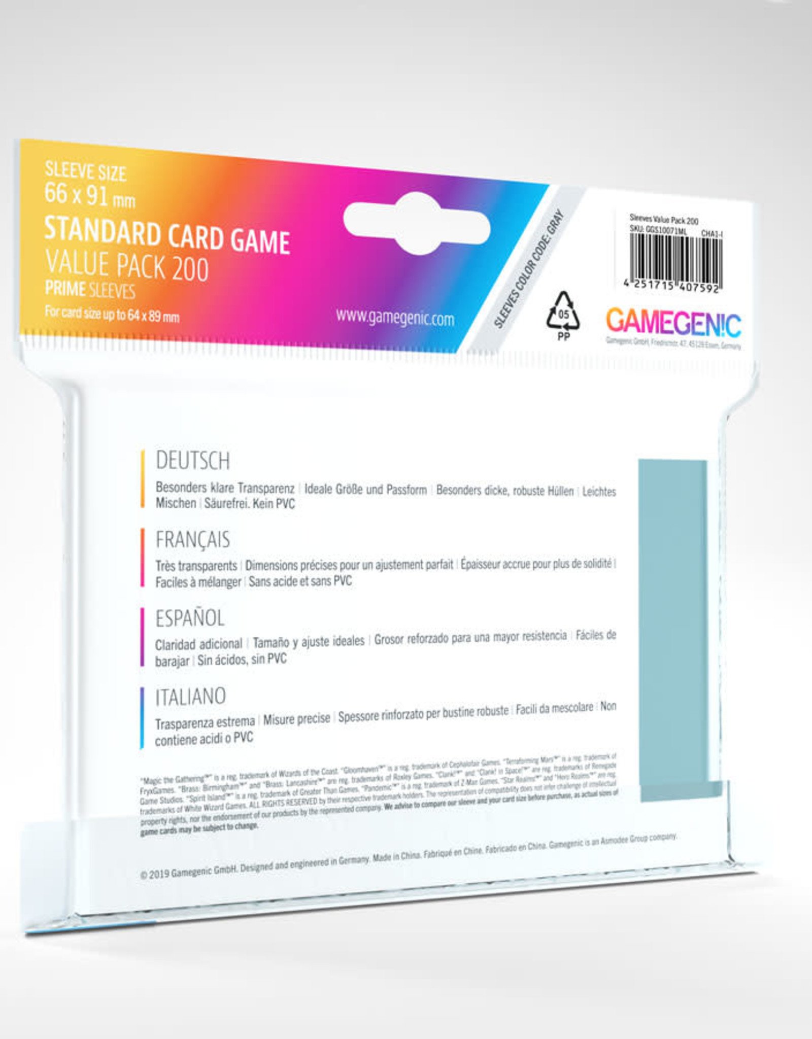 GameGenic Prime Standard Card Sleeves 66 x 91mm (50) Grey