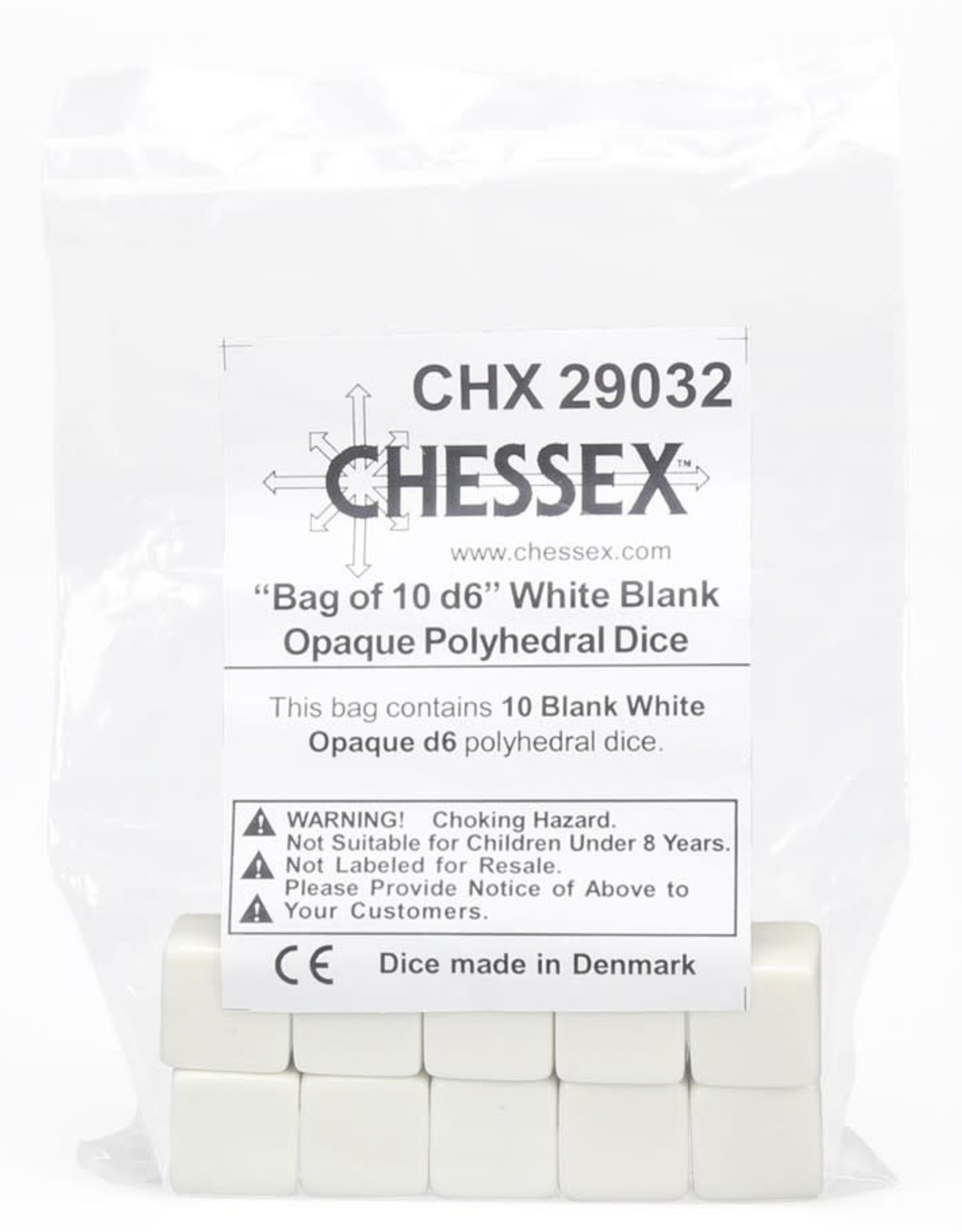 Chessex D6 Blank Dice: Opaque White (10)