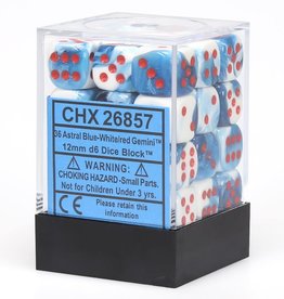 Chessex D6 Dice: 12mm Astral Blue/White (36)