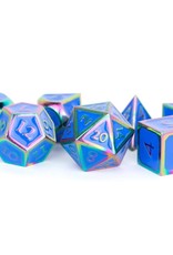 Metallic Dice Games Metal Polyhedral Dice (7) Rainbow with Blue Enamel