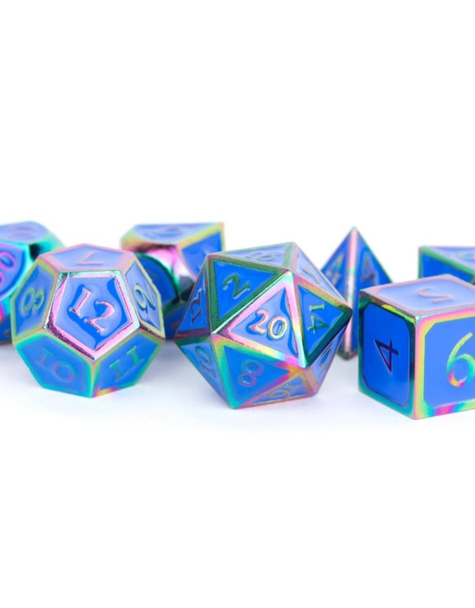 Metallic Dice Games Metal Polyhedral Dice (7) Rainbow with Blue Enamel