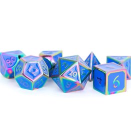 Metallic Dice Games Metal Polyhedral Dice (7) Rainbow with Blue Enamel