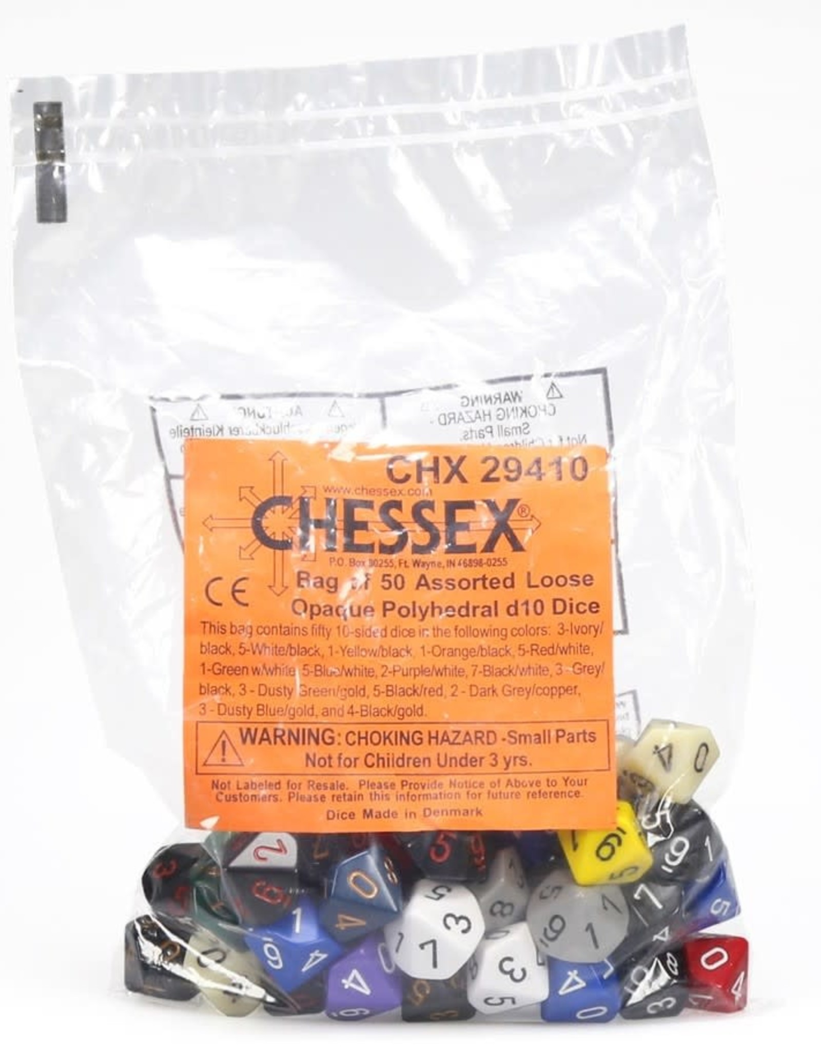 Chessex Assorted D10 Dice: Bag of Opaque Dice (50)