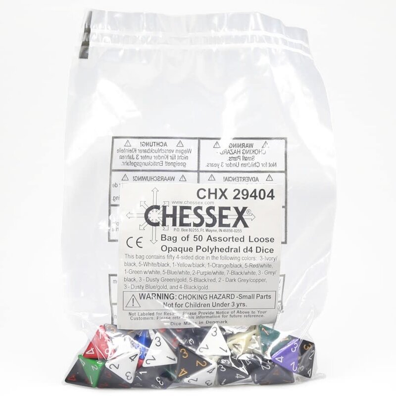 Chessex Assorted D4 Dice: Bag of Opaque Dice (50)